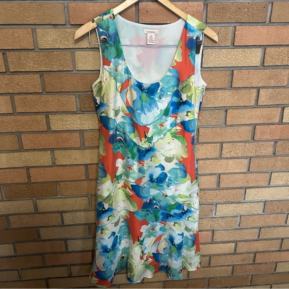 Sundance Multicolor Floral 100% Silk Knee Length Tropical Sleeveless Size 6